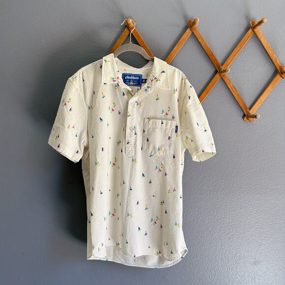 Chubbies Men's Sailboat Colorful Polo Shirt, Cream embossed waffle texture Large - Picture 1 of 11